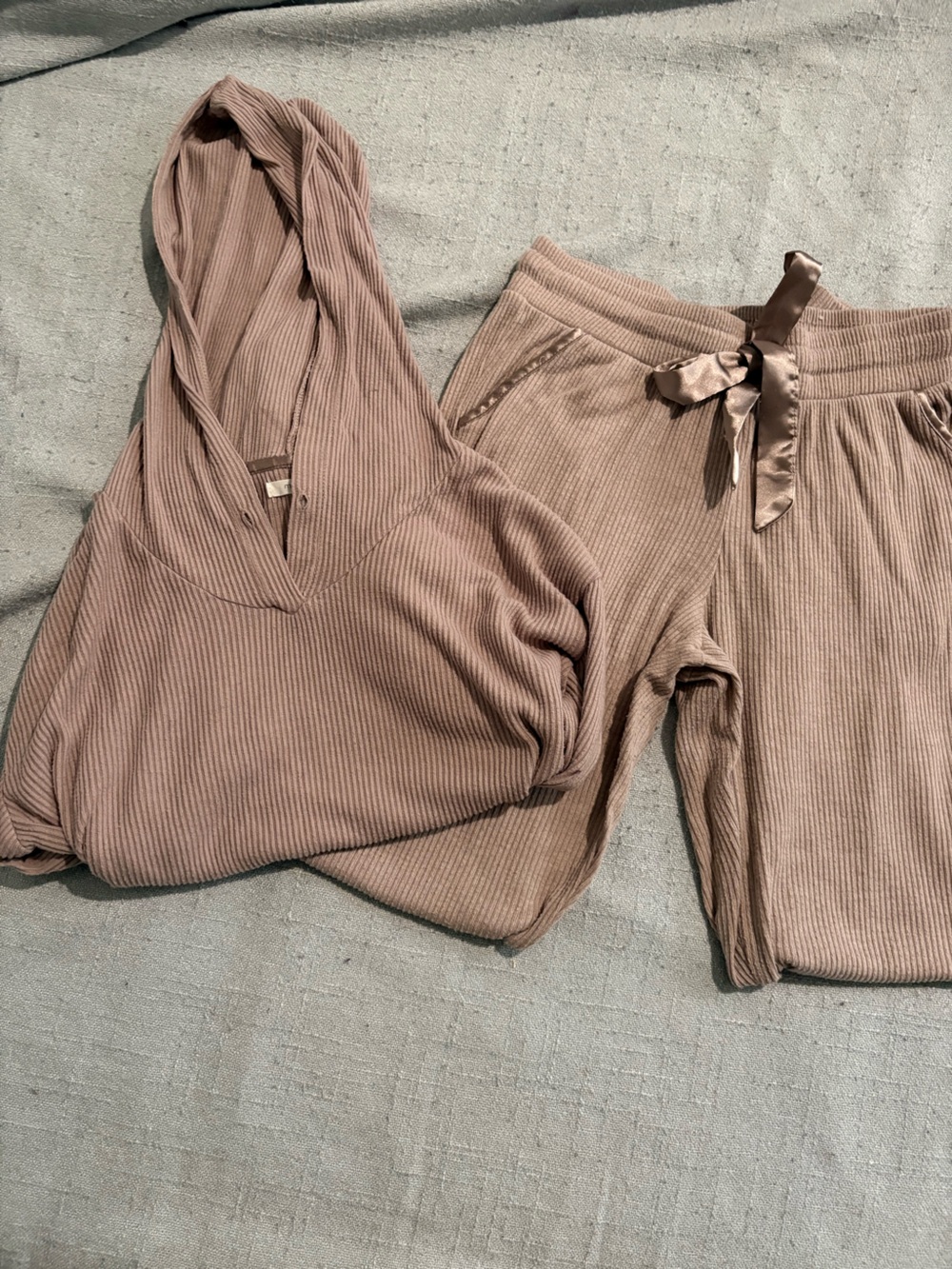 Maurice's Dusty Mauve Ribbed Loungewear Set – Cowl Neck Top & Tie-Waist Pants